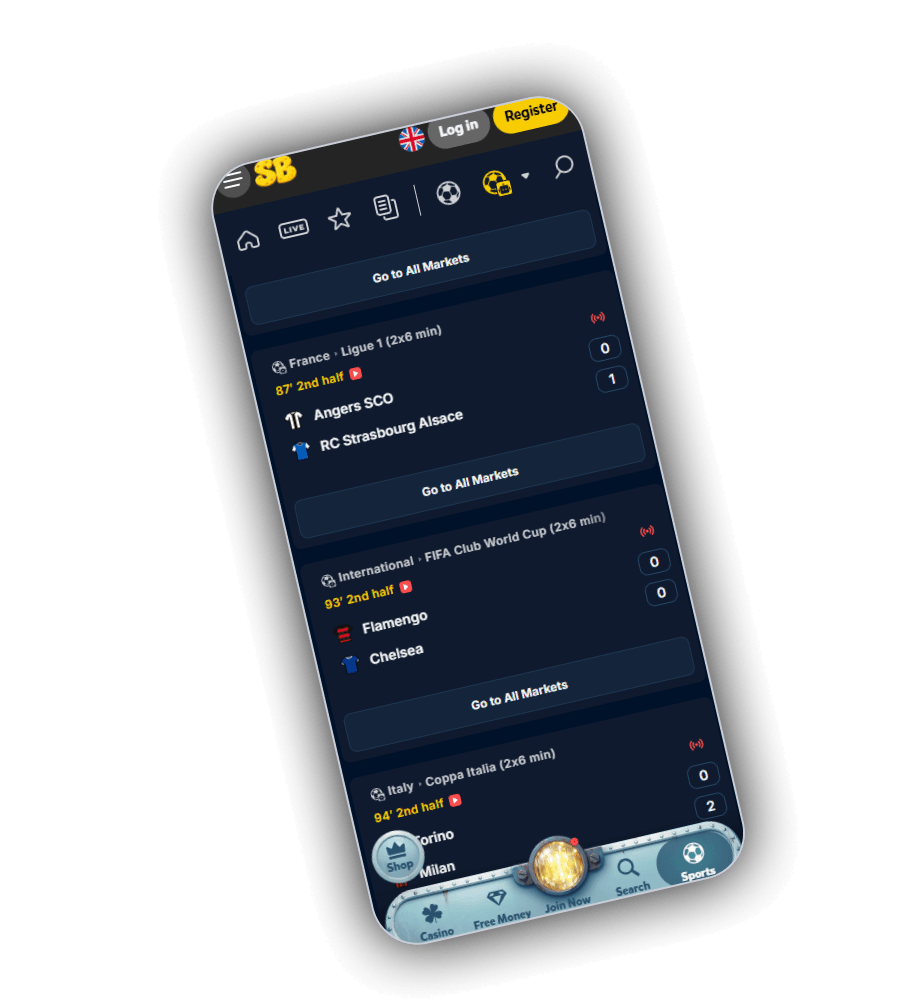 SpinBob sportsbook met live wedstrijden uit Ligue 1, FIFA Club World Cup en Coppa Italia